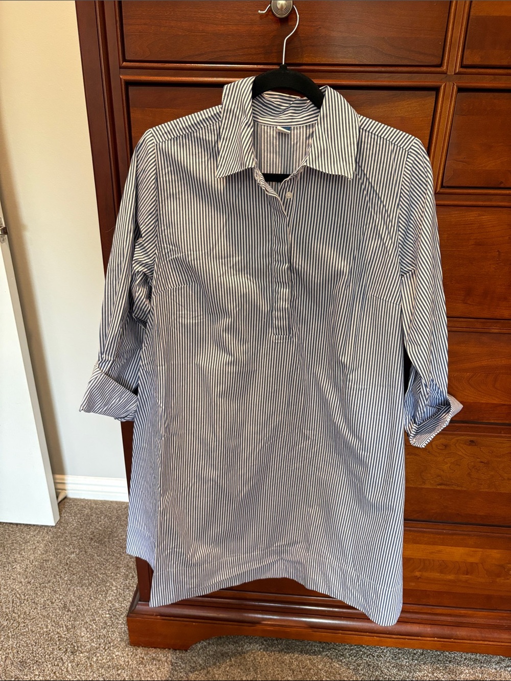 Women's Blue Stripe Button-Down Shirt Dress